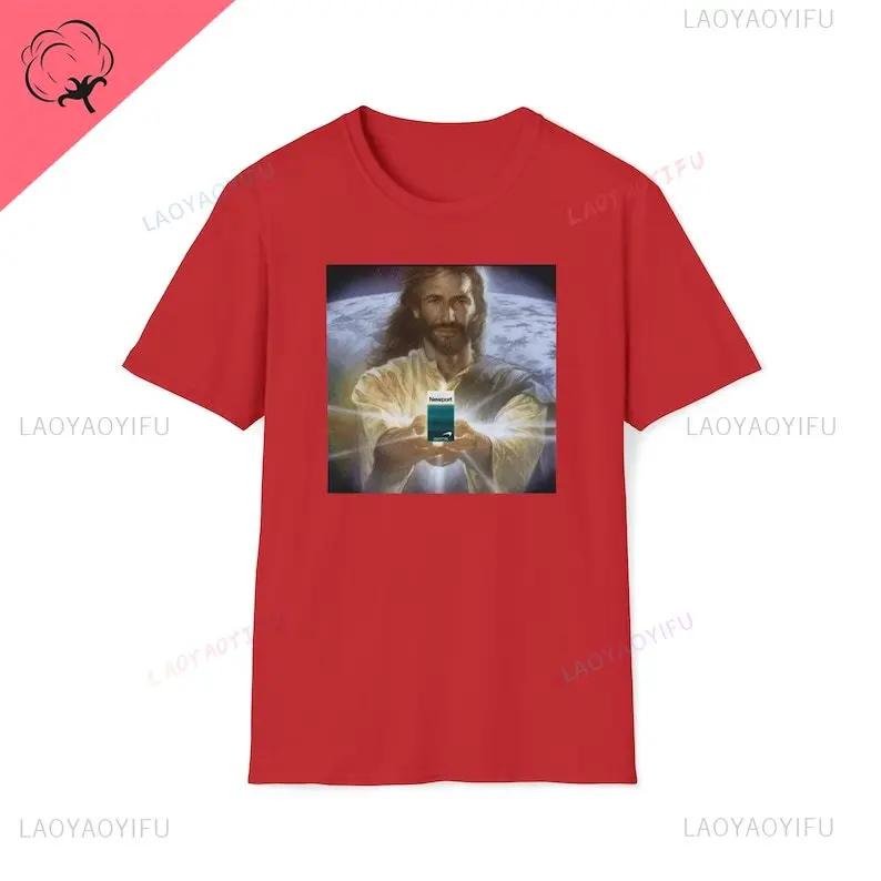Ježíš drží cigarety | Tričko Newport Funny Meme Oddly Specific Weird Trička Trička s grafickým potiskem Top Bavlněné tričko Unisex