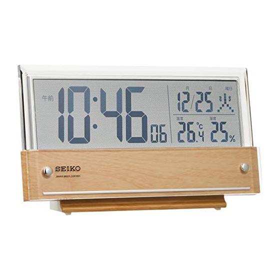 Seiko Clock Table Clock Alarm Clock Radio Digital Calendar Temperature and Humidity Display See-through LCD Light Brown Wood Grain Pattern Body Size: