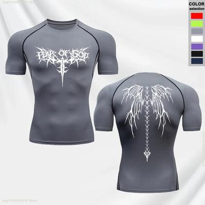 Enganliegendes, bedrucktes, atmungsaktives, elastisches T-Shirt für Herren, schnelltrocknendes Kompressionsoberteil für den Sommer, Jogging, Sport, kurzärmelig, S-3XL