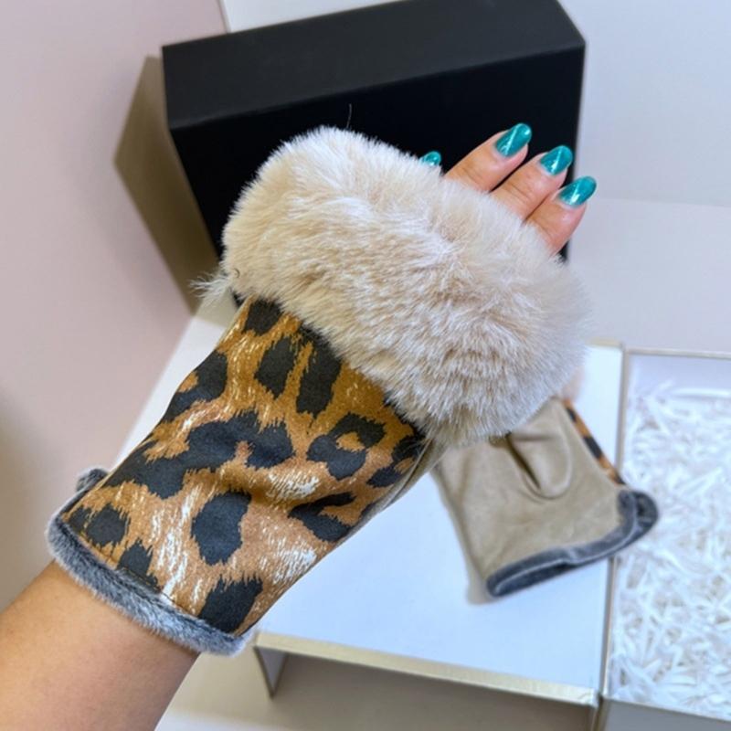 Fashion Artificial Rabbit Furs Gloves Women Girls Winter Thicken Warm Mittens Fingerless Soft Plush Stretch Gloves