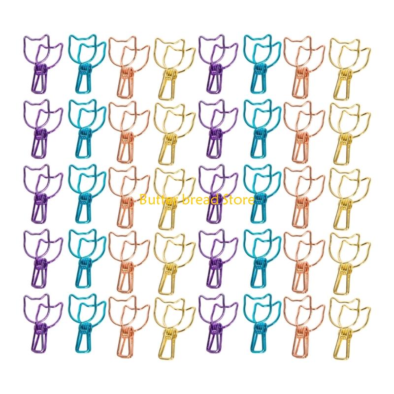

W89C 40Pcs Colorful Metal Paper Clip Long Tail Clip Heavy Duty Paper Clamp Note Holder Clip for Food Bag Photo File Receipt