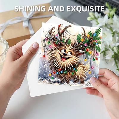 6PCS DIY Rhinestone Diamond Art Mosaic Postcards Animal Designs Diamond Art Handmade Cards Thank You Cards and Holiday Blessings