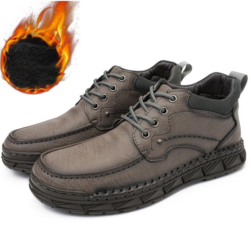 Men's Genuine Leather Casual Shoes Winter Plus Velvet Warm Ankle Boots Spring/ Autumn Men's Mid-cut Boots Mens Red Loafers