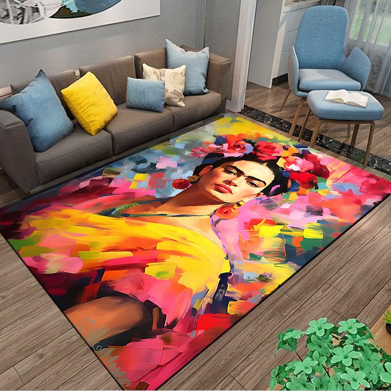 Colorful Portrait with Flowers suitable as a non-slip mat for the living room or bedroom sofa