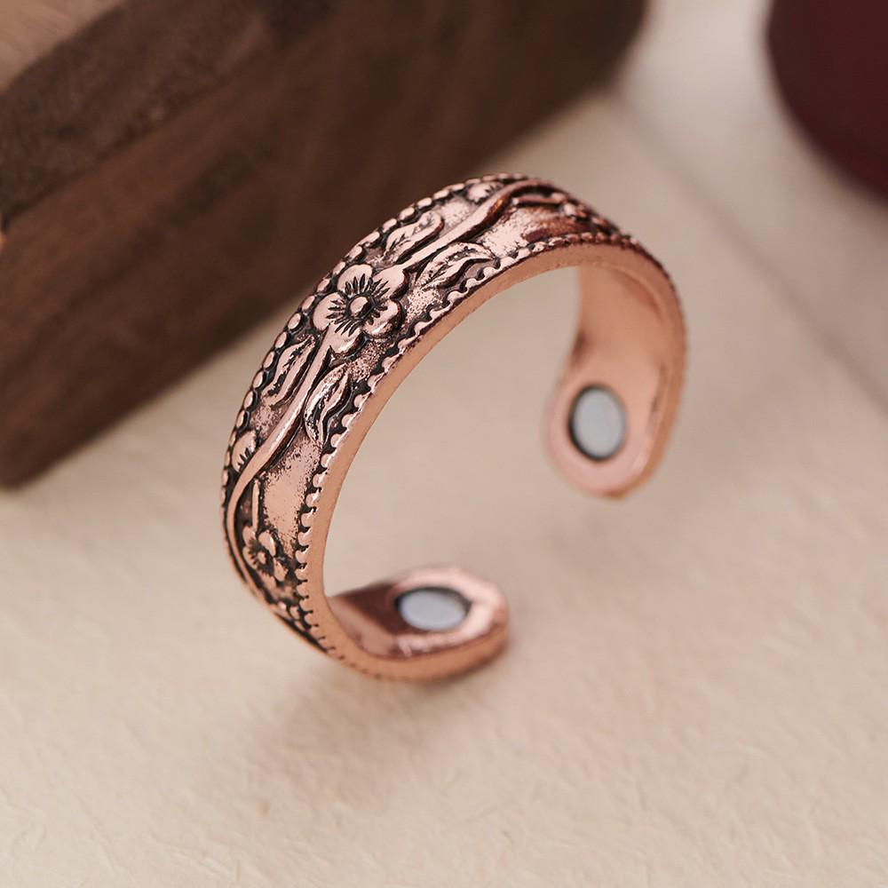 

Temu Plum Blossom Magnetic Bracelet & Vintage Flower Ring Set: Adjustable Men s & Women s Antique Red Copper Bracelet.