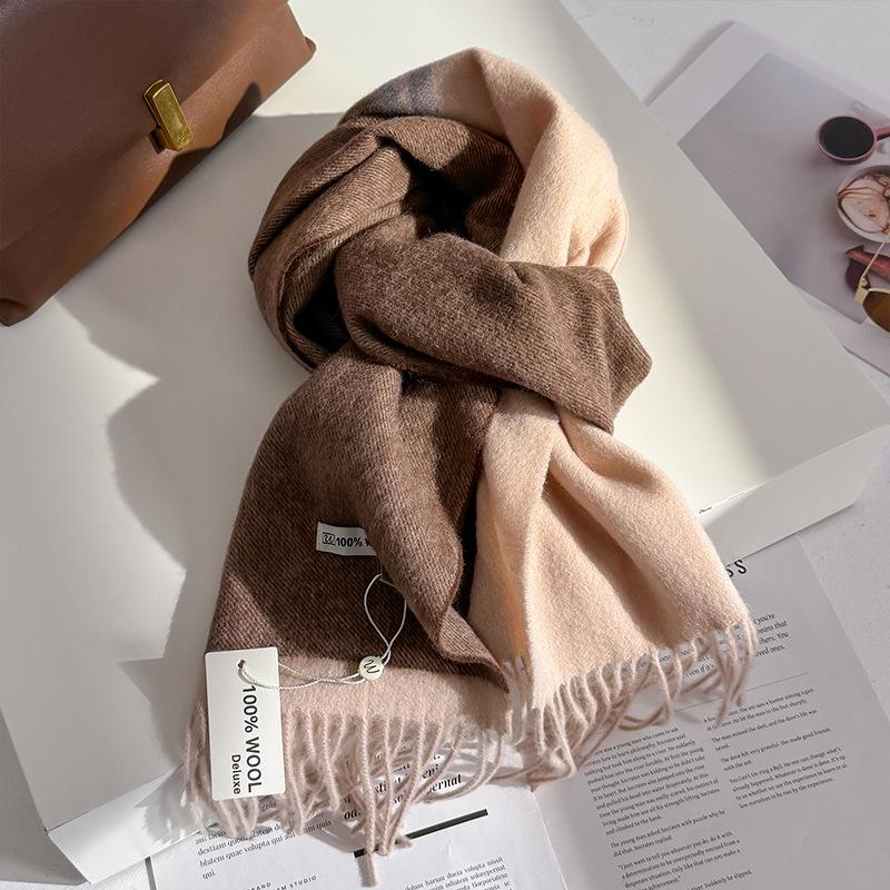 Winter  Wool Scarf Women Luxury Two-Sides Cashmere Scarf Thickened Warm Shawl Classic Tassels Scarf Solid Soft Shawl