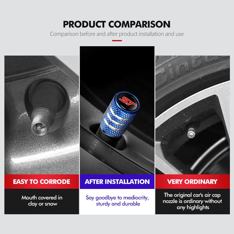 4pcs Car Tire Valve Airdust Waterproof Aluminum Alloy Cover For Ford ST Racing Performance Focus Mk2 Mk3 MK4 Fiesta Ranger