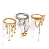 Tassels Rings Freshwater Pearls Flower Detail Stainless Steel Jewelry For Casual Or Formal Wear