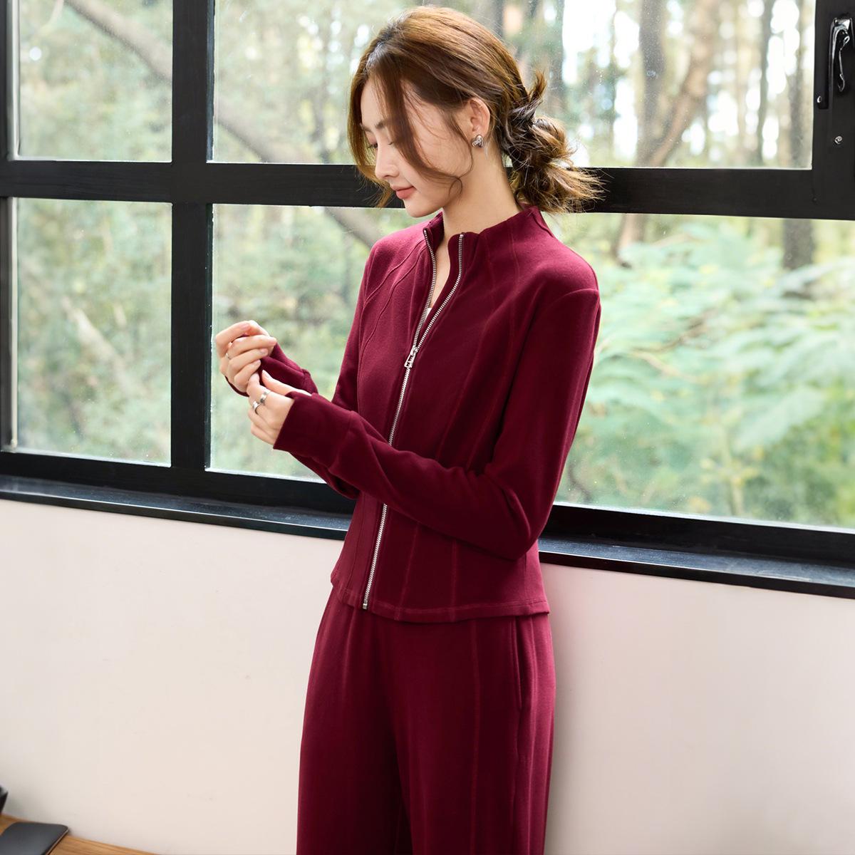 

2025 Autumn Women s Deconstructed Slimming Jacket & Wide-Leg Pants Set XXL малиновый