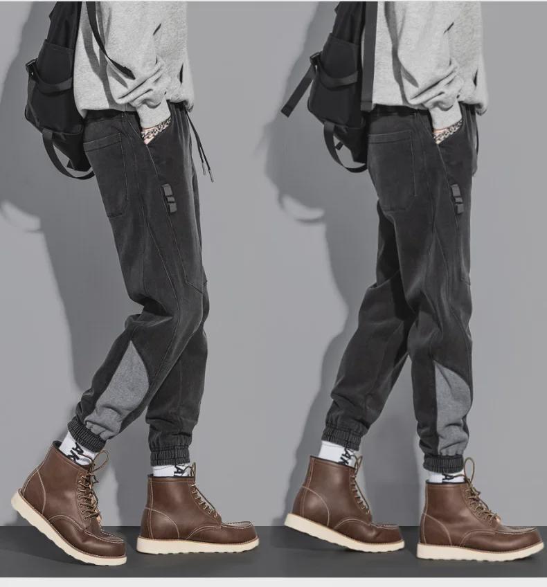 Men's Korean Style Black Cuffed Jeans - Casual Loose Fit Harem Pants for Spring and Autumn