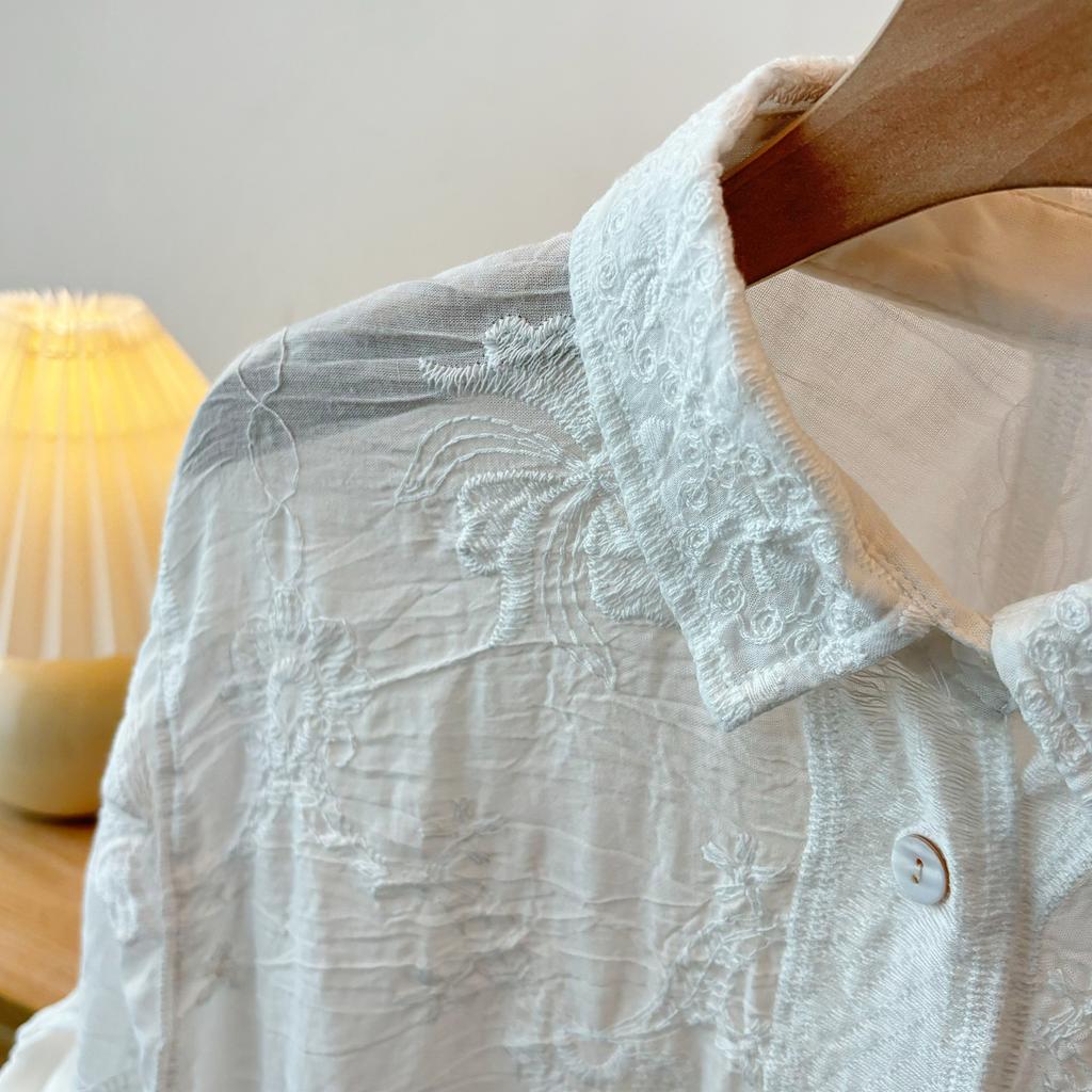 DIMANAF 2025 New Women Summer Shirt Lace Blouse Loose Buttons Fashion Tops Tees White Tees New Blouse