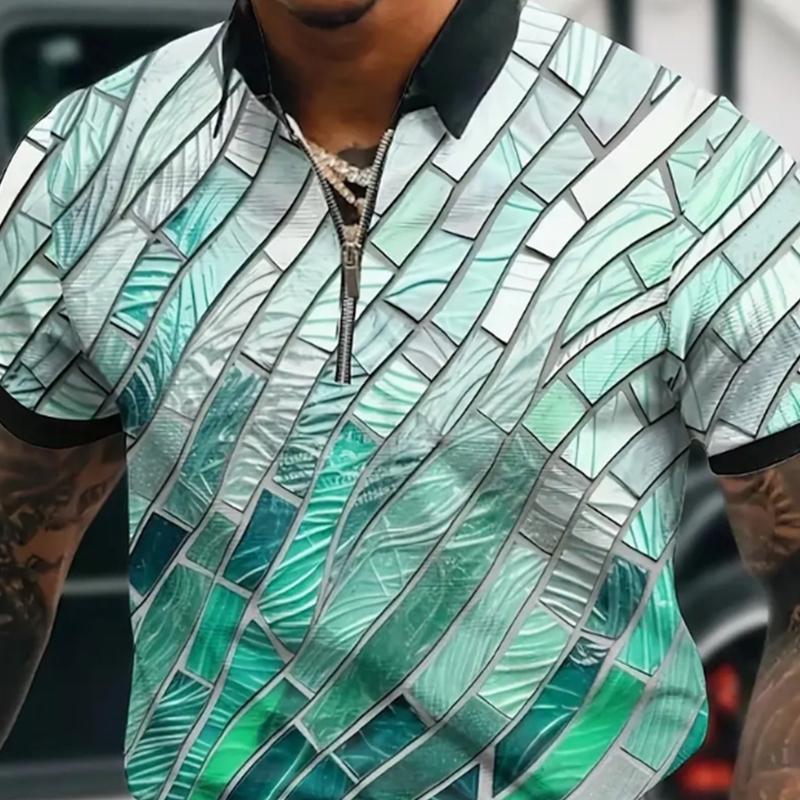 

Мужская рубашка поло повседневная на молнии с коротким рукавом модная повседневная на молнии лето весна стандартный крой цветная нерегулярная прямоугольная рубашка с 3D-принтом 8XL светло-синий