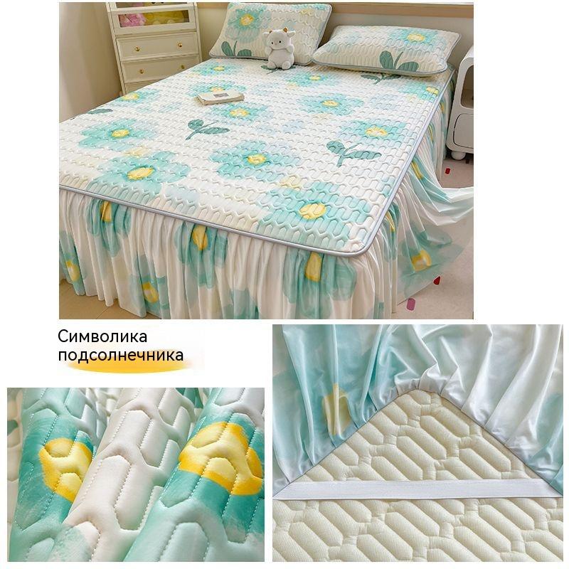 1/3Pcs Thai Latex Cooling Bed Skirt, Ice Silk Mattress Cover, Washable Breathable Cooling Mat for Queen King Beds