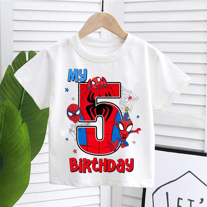 Spider Man Printed Tshirt Cute Birthday Numbers Years Old Anime Printed Childrens Cotton Tshirt Summer Casual Clothing Gift