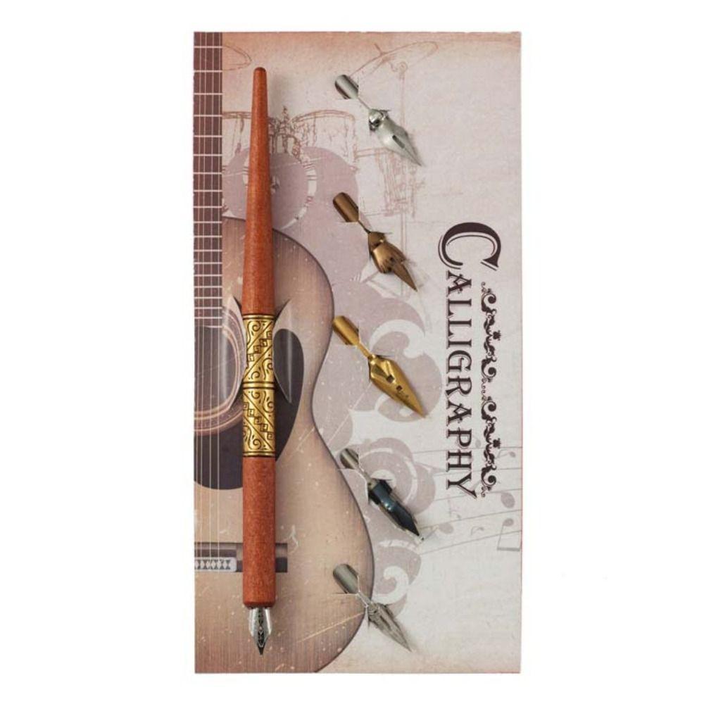 With 5 Nibs Calligraphy Pen Wood Handle Dipping Pen Multifunction Dip Pen Set School Supplies