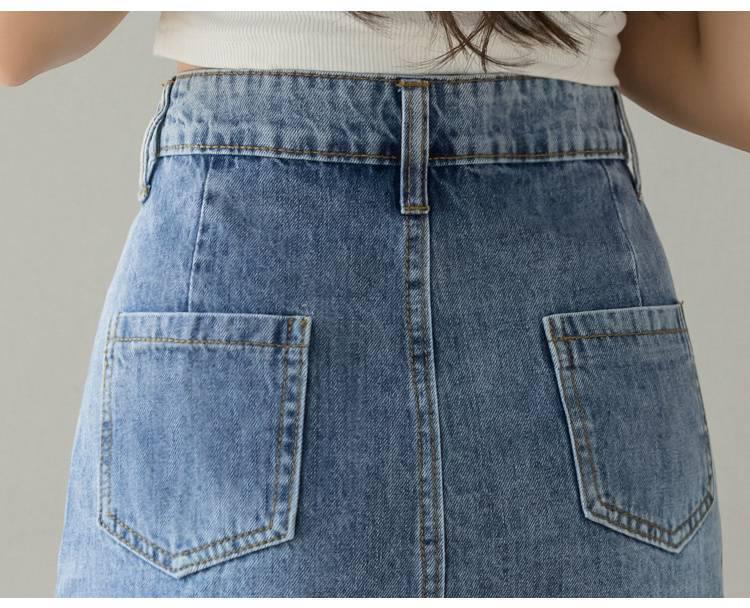 Women's High-Waisted Beaded Denim Mini Skirt - A-Line, Mid-Length with Slit, Slimming Bodycon Style, Perfect for Summer 2025