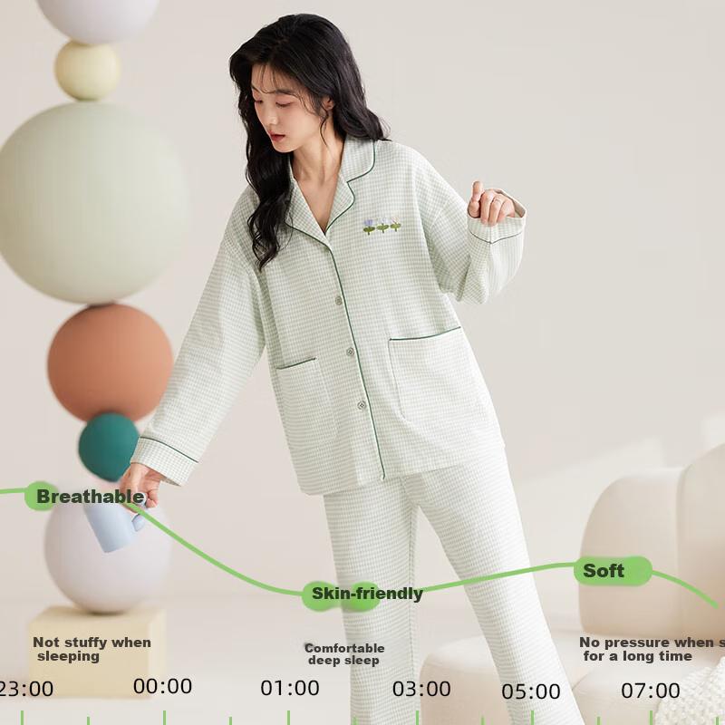 XUEXIMAN Pajamas, Spring And Autumn New Stye ong Seeve Xinjiang Cotton Cardigan, oose Casua Pus Size, Wearabe Outside, Home oungewear Set