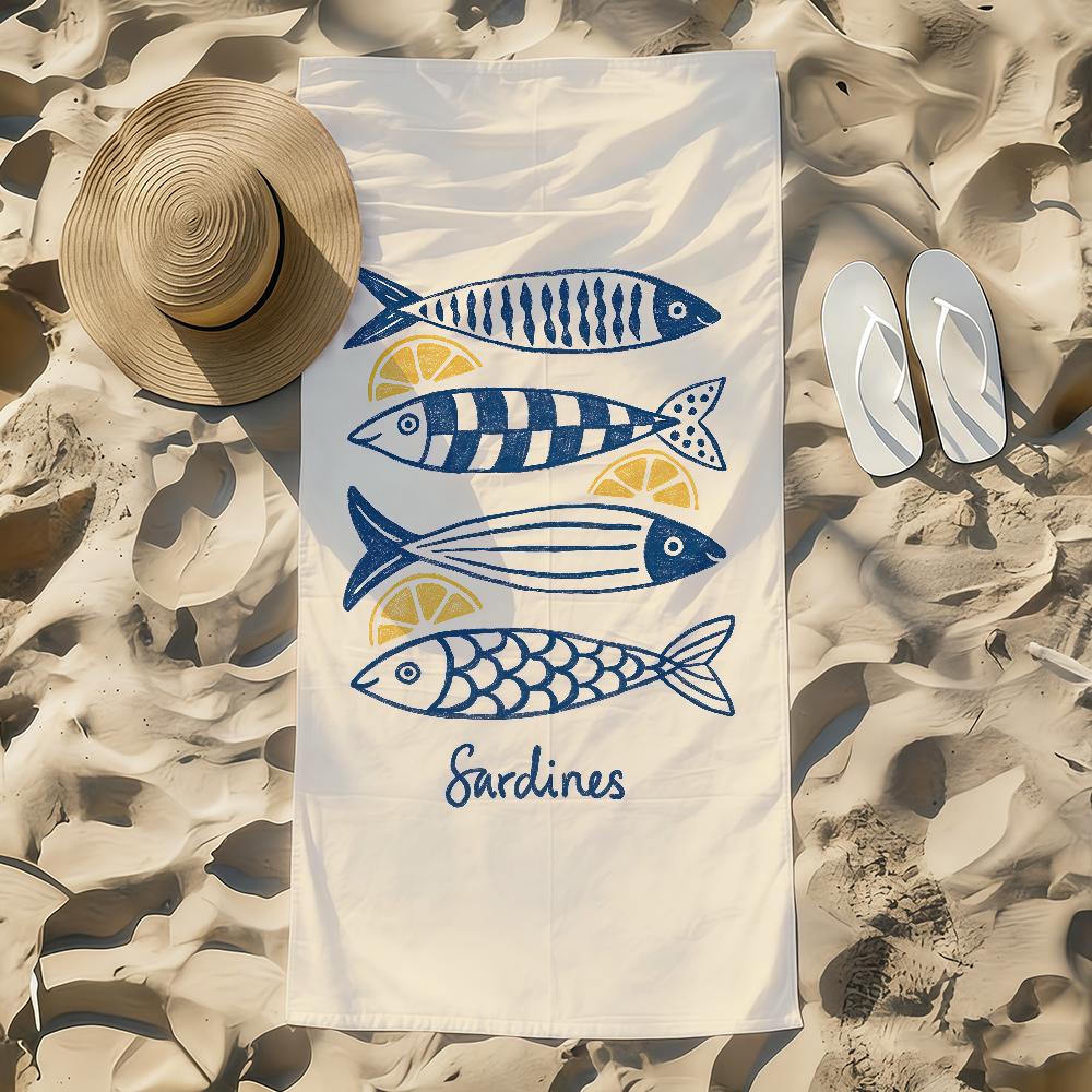 Sardines Nordic Towel Beach Towel Oversized Quick Dry Towel Absorbent Soft Swim BeachTowels for Men Women