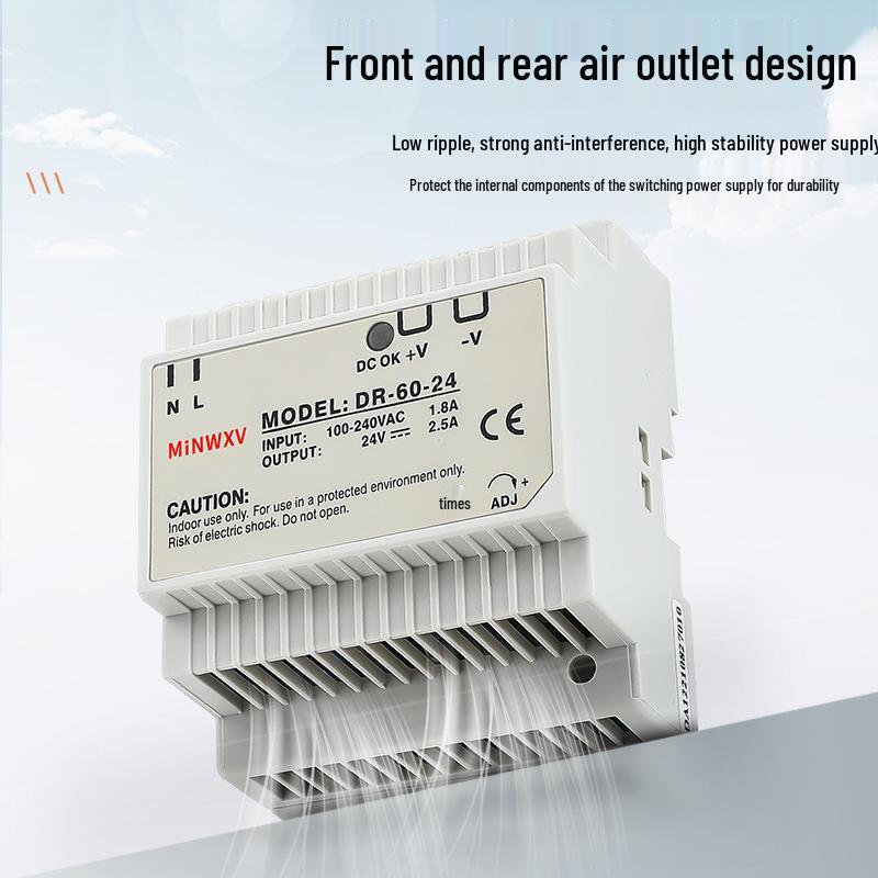 Ultra-Thin DIN Rail Mounted Power Supply, 12V/24V for Industrial Monitoring
