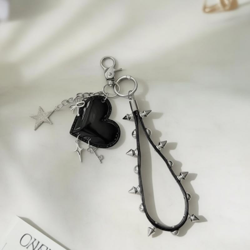 Stylish PU Leather Rivet Keychain With Metal Beads And Studs For Bags Phones Or Backpack Hanging Accessories