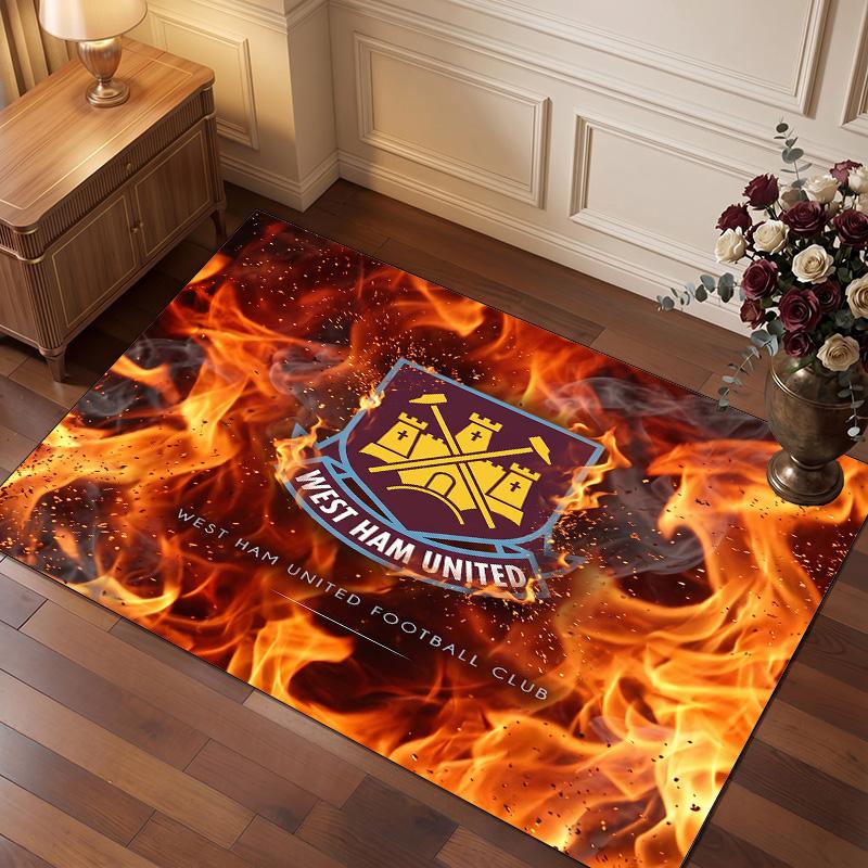 West Ham United Football Print Crystal Velvet Rug, Comfortable Water Absorbent Non Slip Indoor Floor Carpet