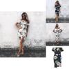 Elegant Women Floral Print Short Sleeve Boho Long Dress Evening Party Maxi Wrap Dress