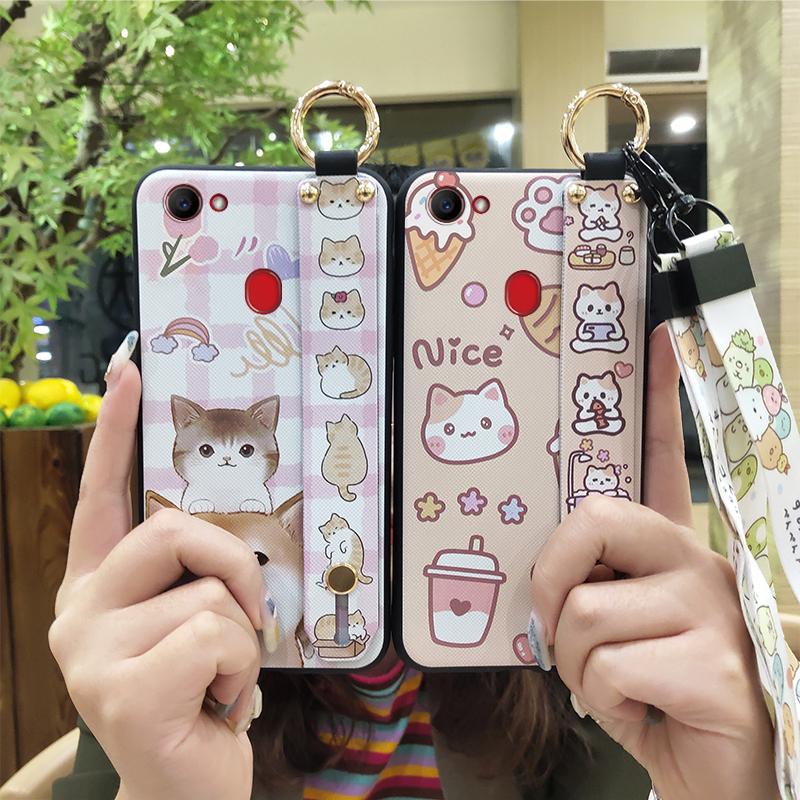Kickstand Anti-knock Phone Case For OPPO F7 Ring Protective Wrist Strap Phone Holder Wristband Dirt-resistant Durable