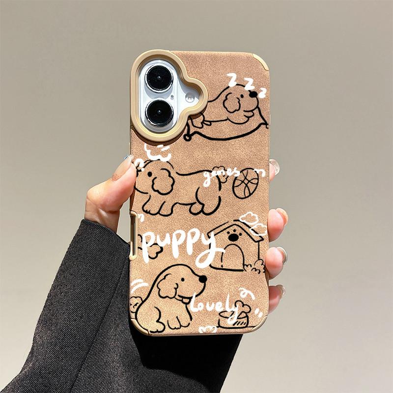 

Чехол из кожи с принтом в виде милого щенка + ремешок на запястье, защитный чехол из мягкого силикона для iPhone iPhone 16 Pro Max