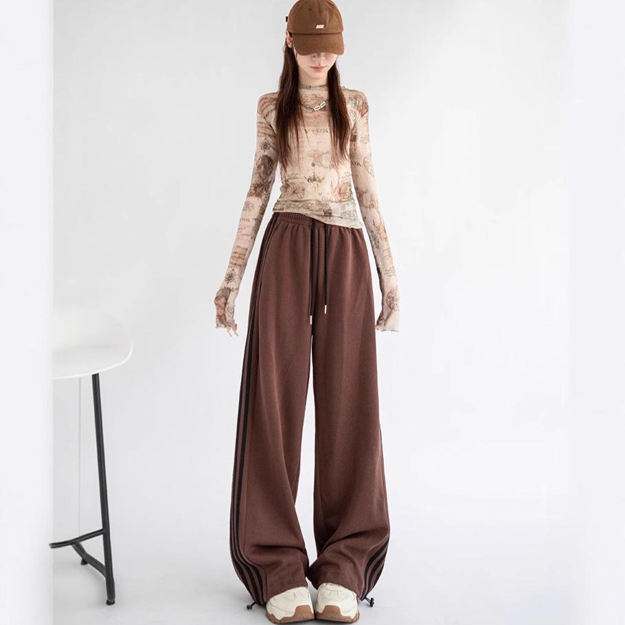 2024 Women's Autumn Loose Straight-Leg Sweatpants with Side Stripe Trend