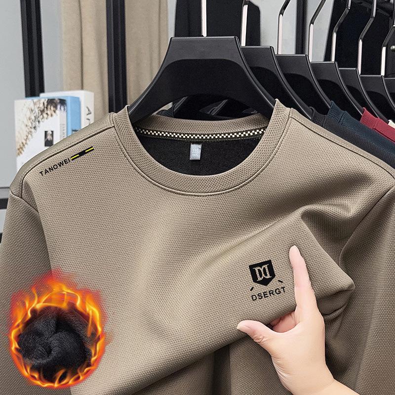 Men s Thick Fleece-Lined Long Sleeve Polo-Style Hoodie Pullover L - 170 (115-130 lbs recommended) хаки