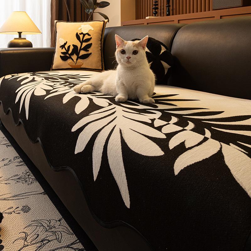 Retro Special-Shaped Sofa Cushion Universal In All Seasons Irregular American Chenille Autumn And Winter Big Black Cow Leather Seat Cushion Cover