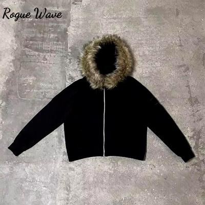 RogueWave Gótico Punk Hip-hop Rock Feminino Masculino Outono Inverno Moletons Casual Solto Versátil Cardigan Hoodie Y2K Harajuku Roupas Retrô