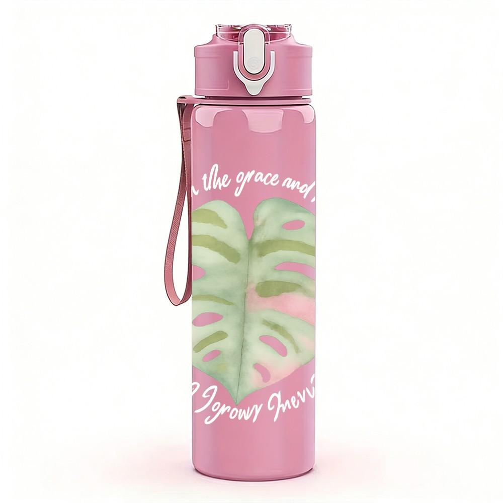 1PC Monstera Leaf Minimal Art 750ml Color Plastic Sports Water Bottle Leakproof Flip Straw Lid Suitable for Sports Office Home Use
