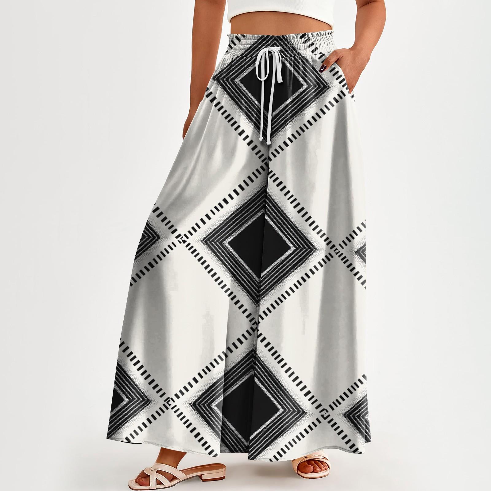 

Женские брюки с высокой талией и карманами, повседневные брюки с принтом XL белый