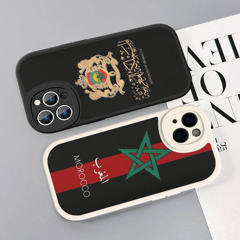 Morocco Map Flag For IPhone 16 15 14 13 12 11 Pro Max Plus Shockproof Leather Soft Phone Cover