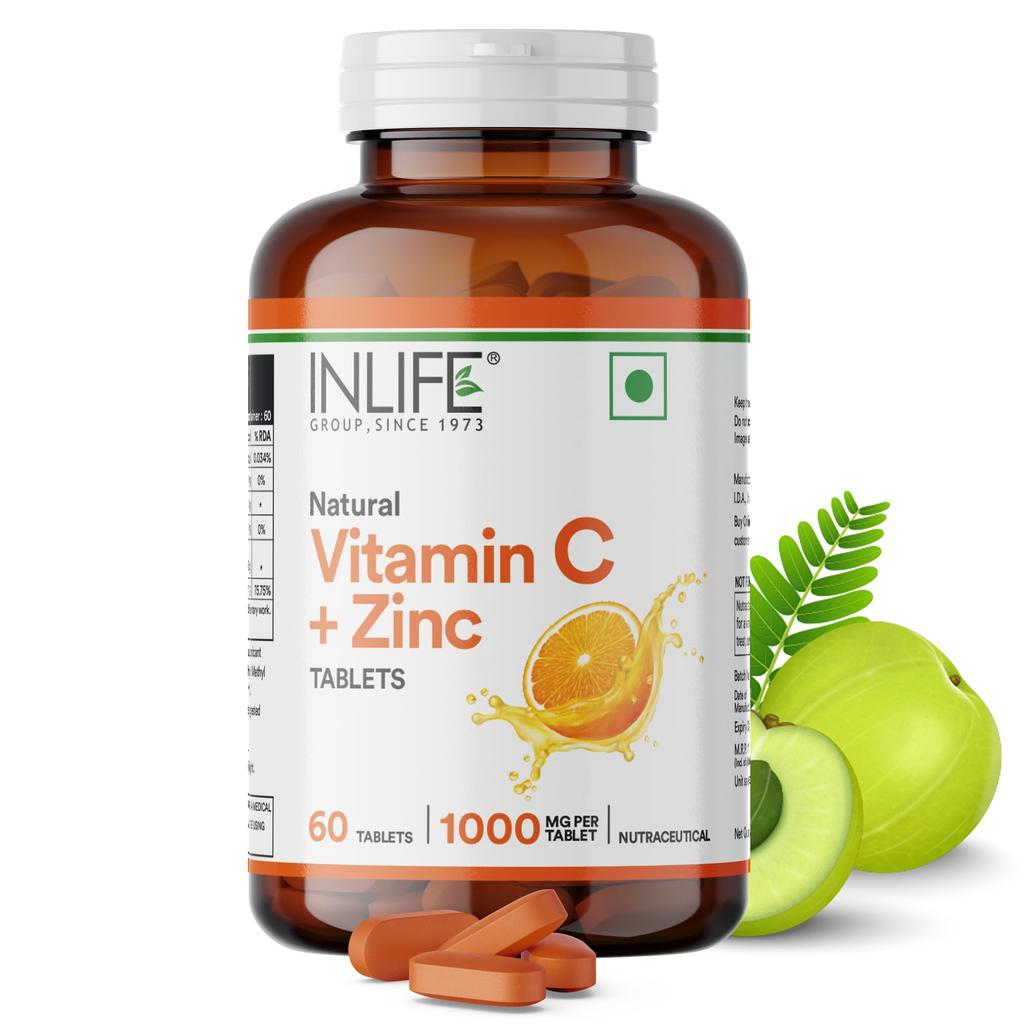 INLIFE Natural Vitamin C Supplement, Amla 1000mg with Zinc, 60 Tablets