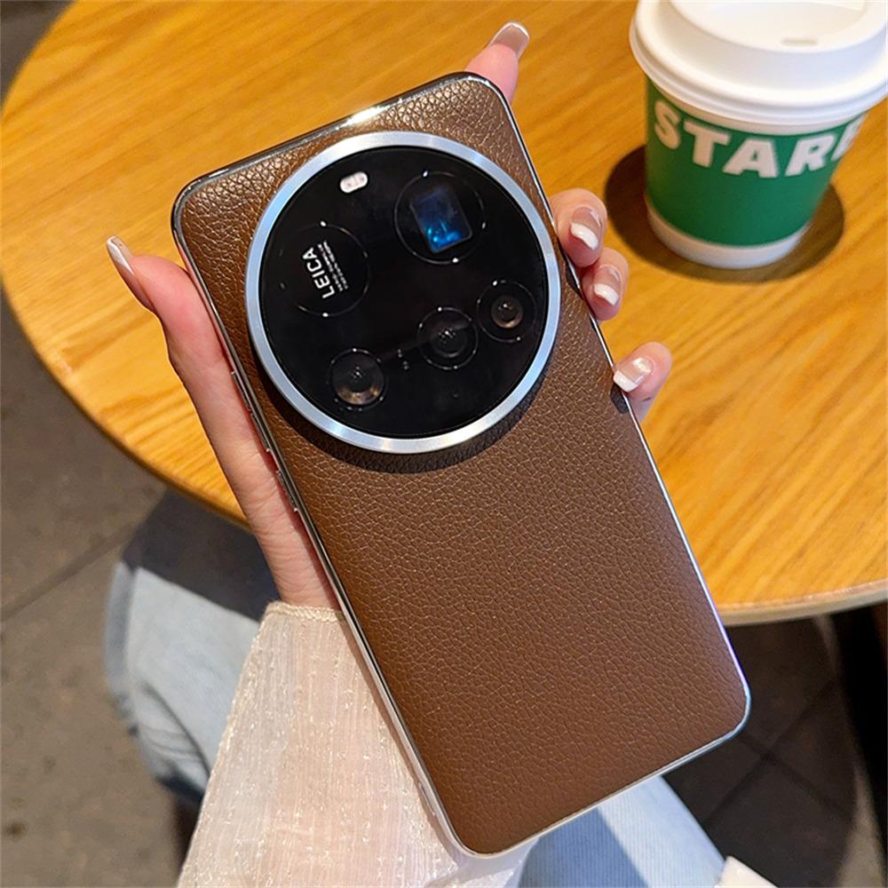 Für Xiaomi 15 Ultra Hülle Galvanisierter Rand Litschi-Textur Leder+PC Handyhülle