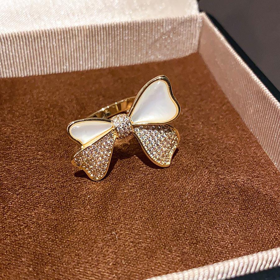 No Brand 14k Gold Plated Zircon Butterfly Knot Open Ring For Women Fashion Jewelry