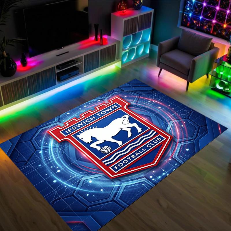 Ipswich Town Football Design Crystal Velvet Carpet Cozy Non?Slip Printed Rug For Bedroom Living Room Entrance