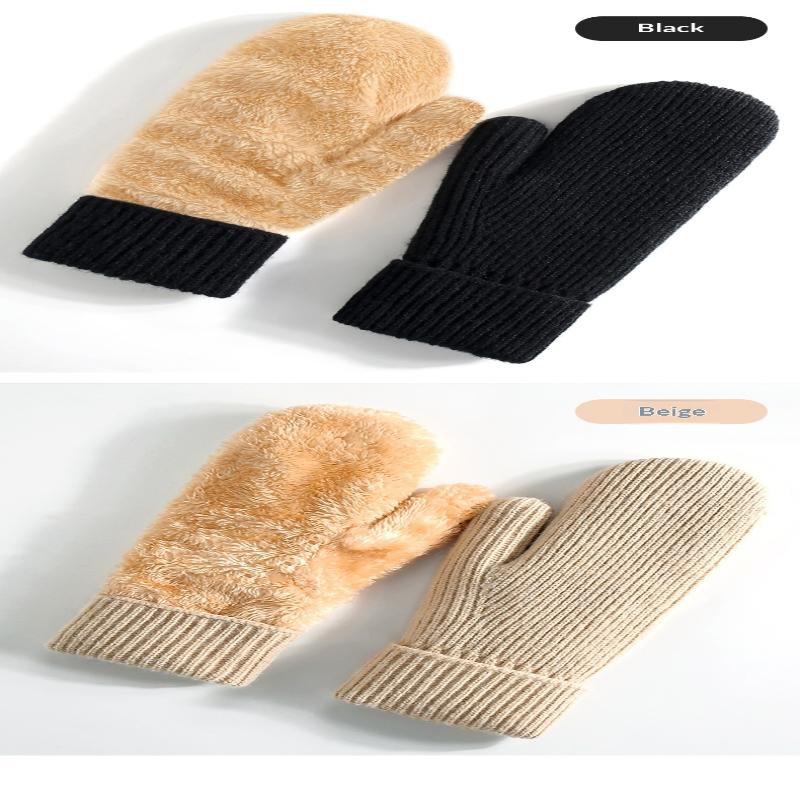 New Knitted Gloves Winter Double Layer Velvet Thickened Warm Cover Gloves Finger Gloves