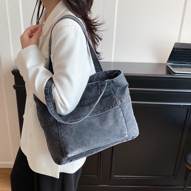 New Spring Women Denim Top Handle Bag Comfortable and Versatile Texture Shoulder Bag Simple Solid Color Washable Storage Bag
