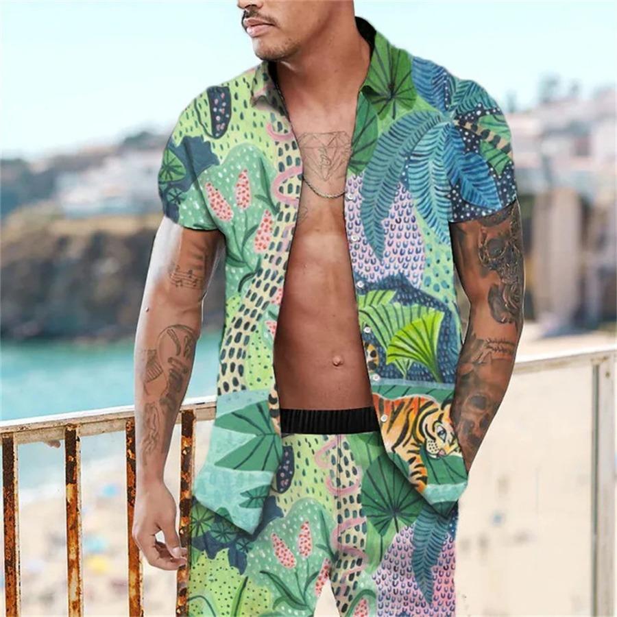 Floral Print Hawaiian Shirt Set 3D Print Casual Short Sleeve Beach Shorts Shirt Holiday Set