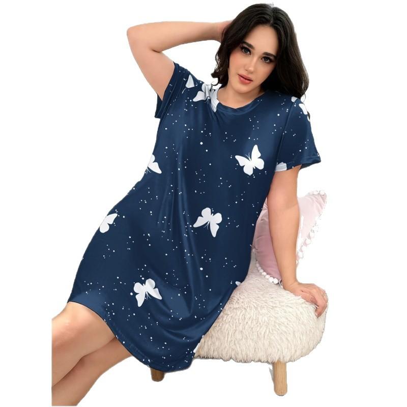 3D Print Dress Women's nightgown polka dot butterfly print short-sleeved large-size T-shirt going out & wearing women's pajamas at home