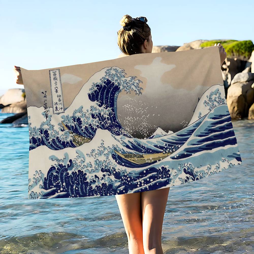 The Great Wave Off Kanagawa Microfiber Beach Towel Absorbent Quick Dry Soft Yoga Swimming Resort Mountain Climbing Towel