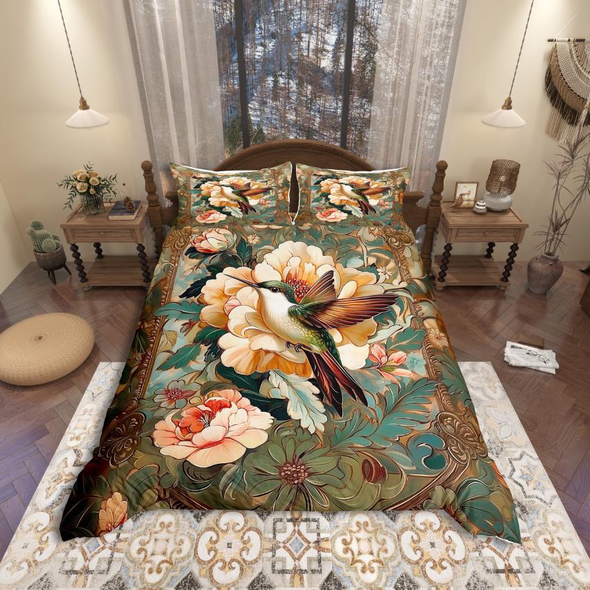 Comforter Homewish Rustic Hummingbird Modern Aesthetic Art Comforter Setcountry Flower Floral Bed Set For Girl