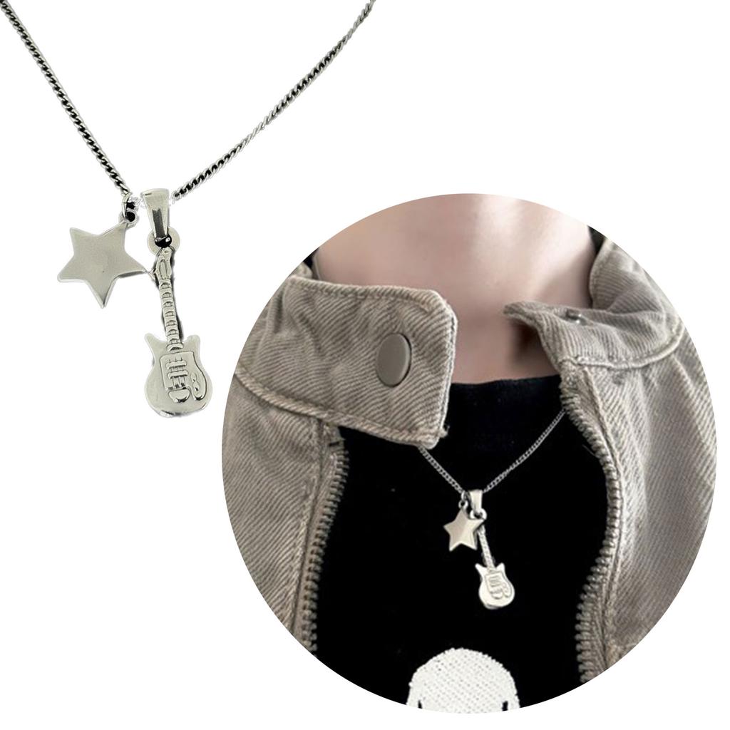 Wisiorek Gwiazda Gitary Łańcuszek Obojczykowy Muzyka Inspiruje Naszyjnik Kobiety Metalowy Naszyjnik Regulowana Długość Łańcuszek Obojczykowy