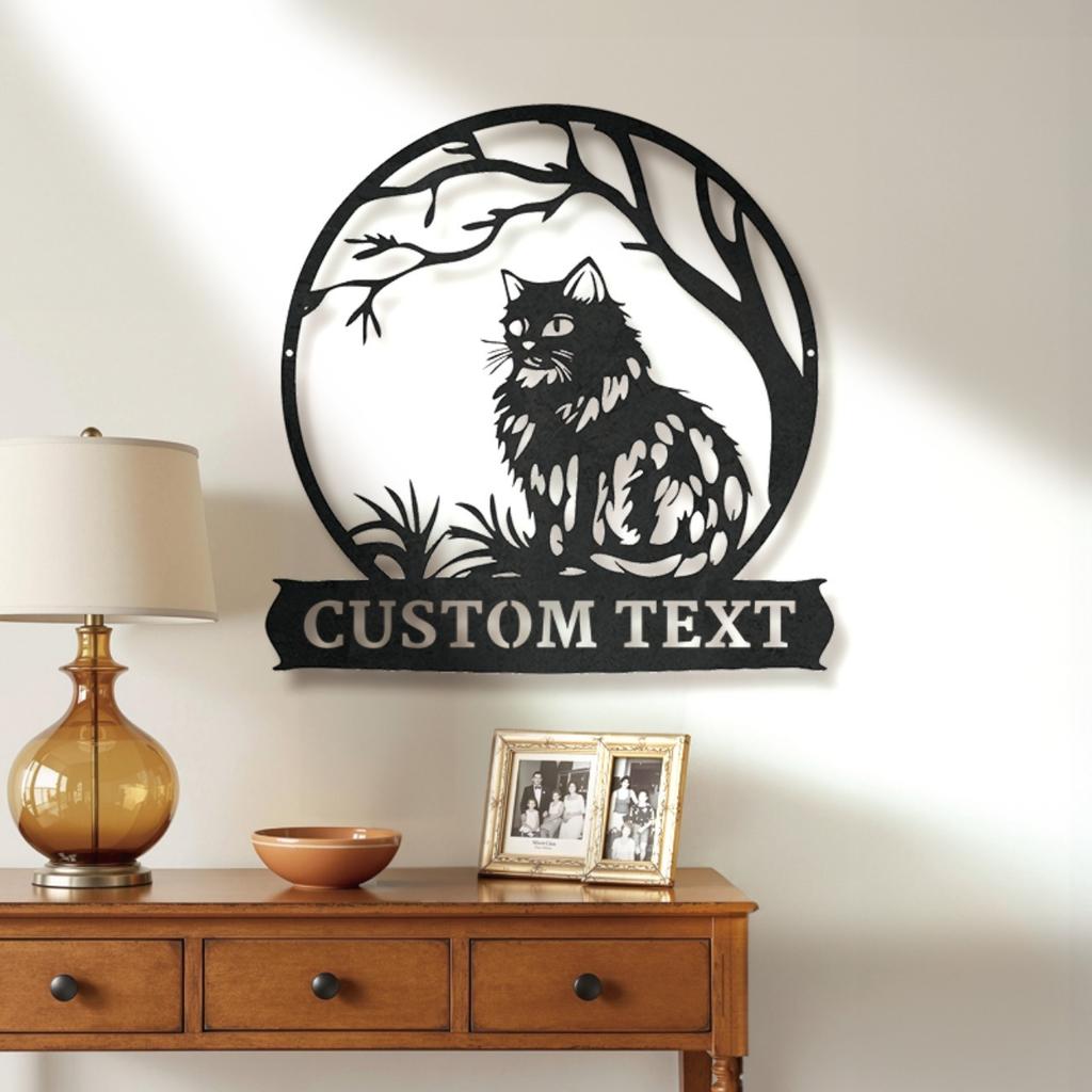 Custom Metal Cat Silhouette Sign Rustic Decor Personalized Text Gift Animal Lover Unique Wall Art