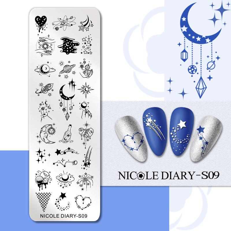NICOLE DIARY Leaves Flower Nail Art Stamping Plates Drawing Template Geometric Stripe Line 3D Image Stencil Mold Printing Tools