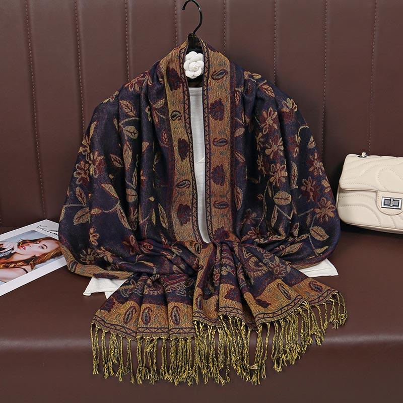 Paisley Pashmina Shawl Scarf Women Jacquard Cashew Printed Scarves Borders Female Tassel Travel Blanket Wraps Ethnic Shawls