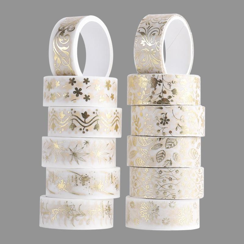 12 Rolls/Set Golden Plant Flower Washi Tape DIY Gold Foil Decorative Adhesive Tape Sticker Scrapbooking Diary Planner Stationery